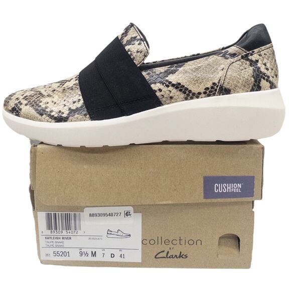 Clarks Cloudsteppers Kayleigh Slip-On Sneaker Tan Black Snakeskin Women's 9.5 - Picture 2 of 8